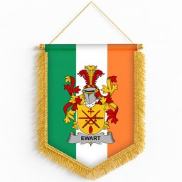 ScotsTee Shop Irish Ewart Coat of Arms Ireland Flag and Irish Family Crest Green, White and Orange Wall Hanging Banner Gonfalon