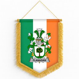 ScotsTee Shop Irish Flanagan or O'Flanagan Coat of Arms Ireland Flag and Irish Family Crest Green, White and Orange Wall Hanging Banner Gonfalon