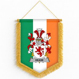 ScotsTee Shop Irish Dease Coat of Arms Ireland Flag and Irish Family Crest Green, White and Orange Wall Hanging Banner Gonfalon