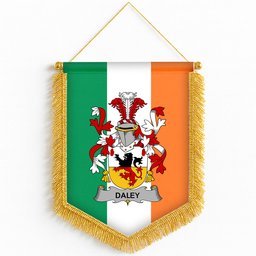 ScotsTee Shop Irish Daley Coat of Arms Ireland Flag and Irish Family Crest Green, White and Orange Wall Hanging Banner Gonfalon