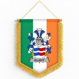 ScotsTee Shop Irish Elliott Coat of Arms Ireland Flag and Irish Family Crest Green, White and Orange Wall Hanging Banner Gonfalon