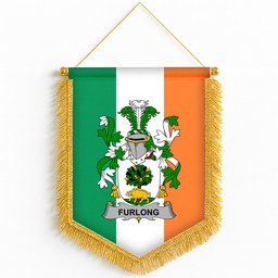 ScotsTee Shop Irish Furlong Coat of Arms Ireland Flag and Irish Family Crest Green, White and Orange Wall Hanging Banner Gonfalon