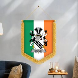 ScotsTee Shop Irish Dawney or Dawnay Coat of Arms Ireland Flag and Irish Family Crest Green, White and Orange Wall Hanging Banner Gonfalon