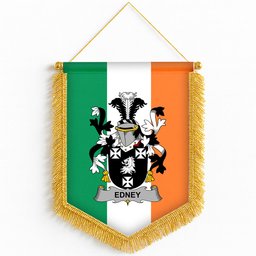 ScotsTee Shop Irish Edney Coat of Arms Ireland Flag and Irish Family Crest Green, White and Orange Wall Hanging Banner Gonfalon