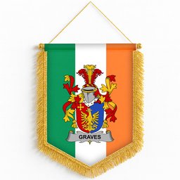 ScotsTee Shop Irish Graves or Greaves Coat of Arms Ireland Flag and Irish Family Crest Green, White and Orange Wall Hanging Banner Gonfalon