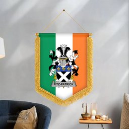 ScotsTee Shop Irish Fitz-Patrick Coat of Arms Ireland Flag and Irish Family Crest Green, White and Orange Wall Hanging Banner Gonfalon
