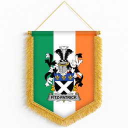 ScotsTee Shop Irish Fitz-Patrick Coat of Arms Ireland Flag and Irish Family Crest Green, White and Orange Wall Hanging Banner Gonfalon