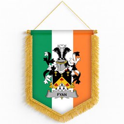 ScotsTee Shop Irish Fyan or Faghan Coat of Arms Ireland Flag and Irish Family Crest Green, White and Orange Wall Hanging Banner Gonfalon