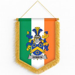 ScotsTee Shop Irish Dobbyn Coat of Arms Ireland Flag and Irish Family Crest Green, White and Orange Wall Hanging Banner Gonfalon