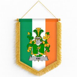 ScotsTee Shop Irish Fay or O'Fee Coat of Arms Ireland Flag and Irish Family Crest Green, White and Orange Wall Hanging Banner Gonfalon
