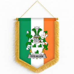 ScotsTee Shop Irish Fitz-Allen Coat of Arms Ireland Flag and Irish Family Crest Green, White and Orange Wall Hanging Banner Gonfalon