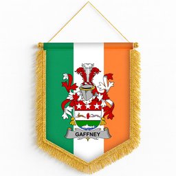 ScotsTee Shop Irish Gaffney Coat of Arms Ireland Flag and Irish Family Crest Green, White and Orange Wall Hanging Banner Gonfalon
