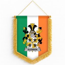 ScotsTee Shop Irish Glennon or Glenane Coat of Arms Ireland Flag and Irish Family Crest Green, White and Orange Wall Hanging Banner Gonfalon