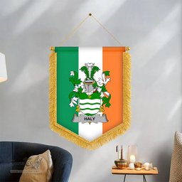 ScotsTee Shop Irish Haly Coat of Arms Ireland Flag and Irish Family Crest Green, White and Orange Wall Hanging Banner Gonfalon