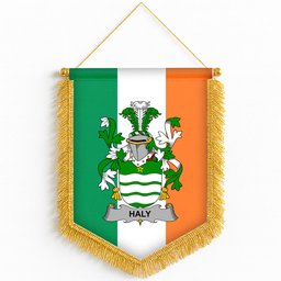 ScotsTee Shop Irish Haly Coat of Arms Ireland Flag and Irish Family Crest Green, White and Orange Wall Hanging Banner Gonfalon