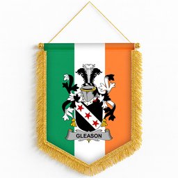 ScotsTee Shop Irish gleason Coat of Arms Ireland Flag and Irish Family Crest Green, White and Orange Wall Hanging Banner Gonfalon