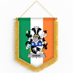 ScotsTee Shop Irish Doran or O'Doran Coat of Arms Ireland Flag and Irish Family Crest Green, White and Orange Wall Hanging Banner Gonfalon