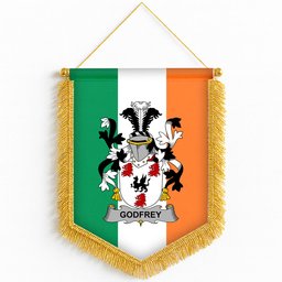 ScotsTee Shop Irish Godfrey (of Bushfield) Coat of Arms Ireland Flag and Irish Family Crest Green, White and Orange Wall Hanging Banner Gonfalon