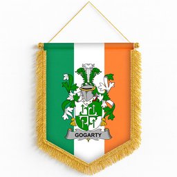 ScotsTee Shop Irish Gogarty Coat of Arms Ireland Flag and Irish Family Crest Green, White and Orange Wall Hanging Banner Gonfalon