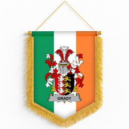 ScotsTee Shop Irish Grady or O'Grady Coat of Arms Ireland Flag and Irish Family Crest Green, White and Orange Wall Hanging Banner Gonfalon