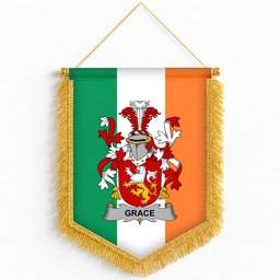 ScotsTee Shop Irish Grace Coat of Arms Ireland Flag and Irish Family Crest Green, White and Orange Wall Hanging Banner Gonfalon