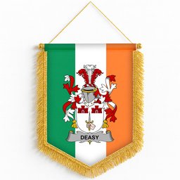 ScotsTee Shop Irish Deasy Coat of Arms Ireland Flag and Irish Family Crest Green, White and Orange Wall Hanging Banner Gonfalon