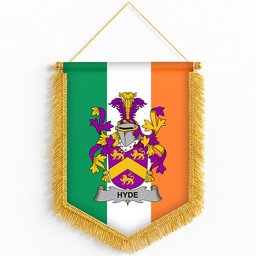 ScotsTee Shop Irish Hyde Coat of Arms Ireland Flag and Irish Family Crest Green, White and Orange Wall Hanging Banner Gonfalon