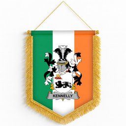 ScotsTee Shop Irish Kennelly or O'Kineally Coat of Arms Ireland Flag and Irish Family Crest Green, White and Orange Wall Hanging Banner Gonfalon