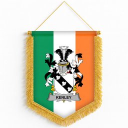 ScotsTee Shop Irish Kenley Coat of Arms Ireland Flag and Irish Family Crest Green, White and Orange Wall Hanging Banner Gonfalon