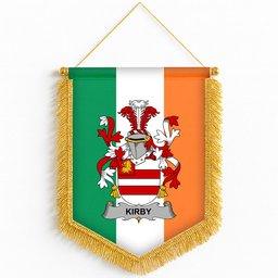 ScotsTee Shop Irish Kirby or O'Kirby Coat of Arms Ireland Flag and Irish Family Crest Green, White and Orange Wall Hanging Banner Gonfalon