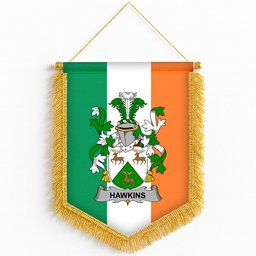 ScotsTee Shop Irish Hawkins or Haughan Coat of Arms Ireland Flag and Irish Family Crest Green, White and Orange Wall Hanging Banner Gonfalon