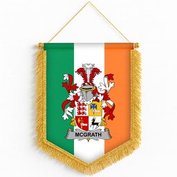 ScotsTee Shop Irish McGrath or McGraw Coat of Arms Ireland Flag and Irish Family Crest Green, White and Orange Wall Hanging Banner Gonfalon