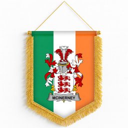 ScotsTee Shop Irish McInerney Coat of Arms Ireland Flag and Irish Family Crest Green, White and Orange Wall Hanging Banner Gonfalon