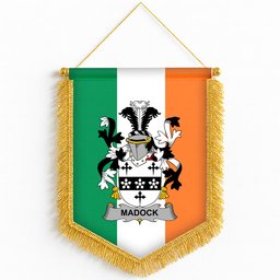 ScotsTee Shop Irish Madock or Maddox Coat of Arms Ireland Flag and Irish Family Crest Green, White and Orange Wall Hanging Banner Gonfalon