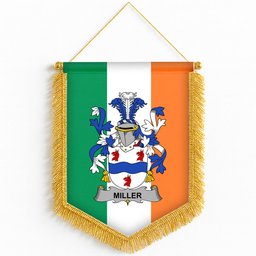 ScotsTee Shop Irish Miller Coat of Arms Ireland Flag and Irish Family Crest Green, White and Orange Wall Hanging Banner Gonfalon