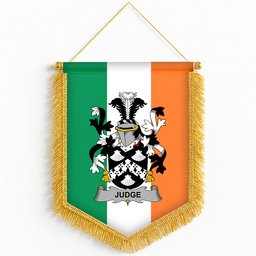 ScotsTee Shop Irish Judge Coat of Arms Ireland Flag and Irish Family Crest Green, White and Orange Wall Hanging Banner Gonfalon