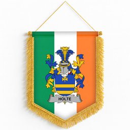 ScotsTee Shop Irish Holte or Holt Coat of Arms Ireland Flag and Irish Family Crest Green, White and Orange Wall Hanging Banner Gonfalon