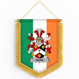 ScotsTee Shop Irish Hayes Coat of Arms Ireland Flag and Irish Family Crest Green, White and Orange Wall Hanging Banner Gonfalon