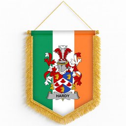 ScotsTee Shop Irish Hardy Coat of Arms Ireland Flag and Irish Family Crest Green, White and Orange Wall Hanging Banner Gonfalon