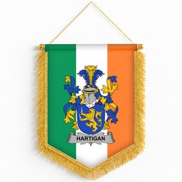 ScotsTee Shop Irish Hartigan or O'Hartagan Coat of Arms Ireland Flag and Irish Family Crest Green, White and Orange Wall Hanging Banner Gonfalon