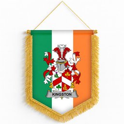ScotsTee Shop Irish Kingston Coat of Arms Ireland Flag and Irish Family Crest Green, White and Orange Wall Hanging Banner Gonfalon