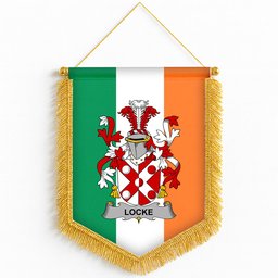 ScotsTee Shop Irish Locke Coat of Arms Ireland Flag and Irish Family Crest Green, White and Orange Wall Hanging Banner Gonfalon