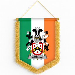 ScotsTee Shop Irish McMillan Coat of Arms Ireland Flag and Irish Family Crest Green, White and Orange Wall Hanging Banner Gonfalon