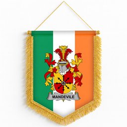 ScotsTee Shop Irish Mandevile Coat of Arms Ireland Flag and Irish Family Crest Green, White and Orange Wall Hanging Banner Gonfalon