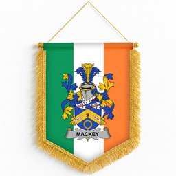 ScotsTee Shop Irish Mackey Coat of Arms Ireland Flag and Irish Family Crest Green, White and Orange Wall Hanging Banner Gonfalon