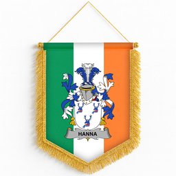 ScotsTee Shop Irish Hanna or O'Hanna Coat of Arms Ireland Flag and Irish Family Crest Green, White and Orange Wall Hanging Banner Gonfalon
