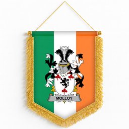 ScotsTee Shop Irish Molloy or O'Mulloy Coat of Arms Ireland Flag and Irish Family Crest Green, White and Orange Wall Hanging Banner Gonfalon