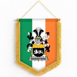 ScotsTee Shop Irish Margetson Coat of Arms Ireland Flag and Irish Family Crest Green, White and Orange Wall Hanging Banner Gonfalon