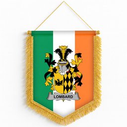 ScotsTee Shop Irish Lombard Coat of Arms Ireland Flag and Irish Family Crest Green, White and Orange Wall Hanging Banner Gonfalon