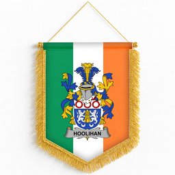 ScotsTee Shop Irish Hoolihan or O'Holohan Coat of Arms Ireland Flag and Irish Family Crest Green, White and Orange Wall Hanging Banner Gonfalon